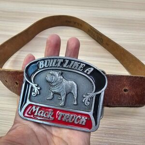 Top Grain Leather Belt Mens 30 XS Brown Oil Tan VINTAGE Mack Truck Bulldog Heavy